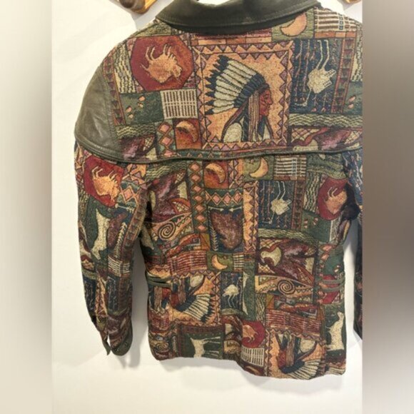 🌟VINTAGE🌟 LEATHER RANCH- Tapestry JACKET - Picture 6 of 14